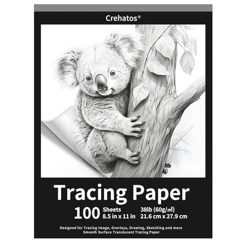 Crehatos 8.5" x 11" Tracing Paper, Translucent Tracing Pad, 100 Sheets 38lb/60gsm Vellum Art Paper | 38lb/60gsm Vellum Art Paper for Drawing, Sketching, Overlays - size: 8.5" x 11" (100 Sheet)
