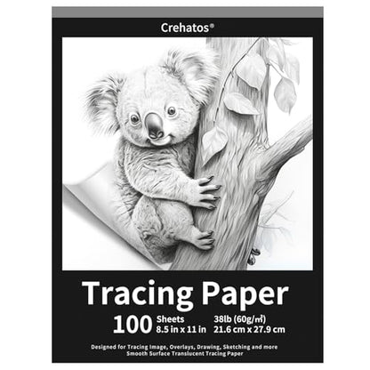Crehatos 8.5" x 11" Tracing Paper, Translucent Tracing Pad, 100 Sheets 38lb/60gsm Vellum Art Paper | 38lb/60gsm Vellum Art Paper for Drawing, Sketching, Overlays - size: 8.5" x 11" (100 Sheet)