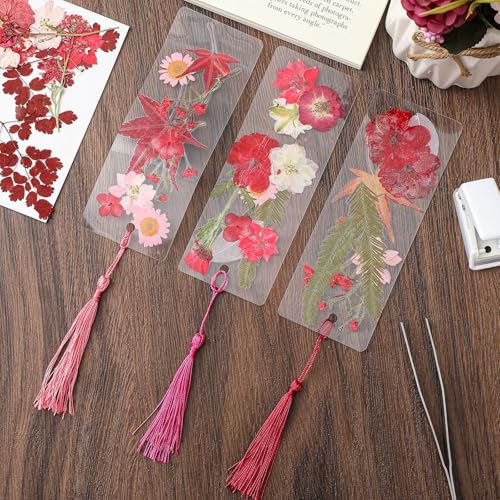 Fuyoooo 376 Pcs Pressed Flower Bookmark Kit,Red,2 x 6 Inch - color: Red, size: 2 x 6 Inch