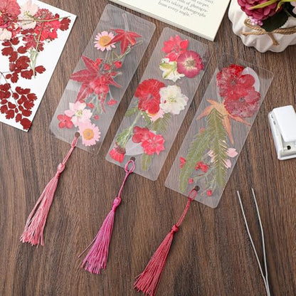 Fuyoooo 376 Pcs Pressed Flower Bookmark Kit,Red,2 x 6 Inch - color: Red, size: 2 x 6 Inch