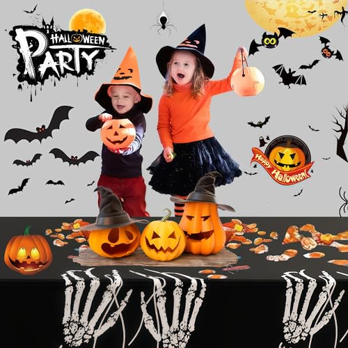 Halloween Skeleton Hand Tablecloth, Black and White, Waterproof Plastic, 54x72 Inch, Spill-Proof Table Cover, Gothic Party Decor, 3 Pack - color: Halloween@human Hand