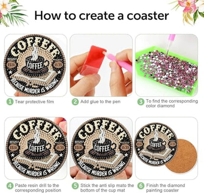 8Pcs Coffee Diamond Art Coasters Kits, Diamond Painting Coasters Kit | Coffee Diamond Art Painting Coasters Kits with Holder,DIY Diamond Art Coaster Kit for Beginners Adults Craft Supplies Gift - color: Inspirational Coffee