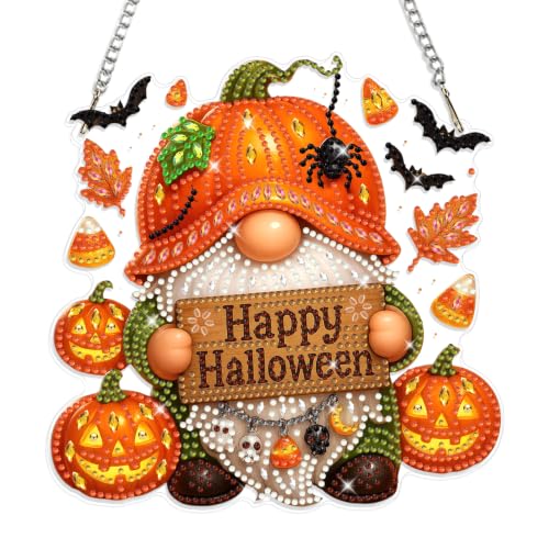 Genius maker Halloween Gnome Diamond Art Hanging Ornaments Kits for Adults, Fall Diamond Painting Pendant Kits, DIY Acrylic 5D Special Shaped Crystal Gem Art Painting Ornament for Home Decor 8x8 Inch - color: AS109