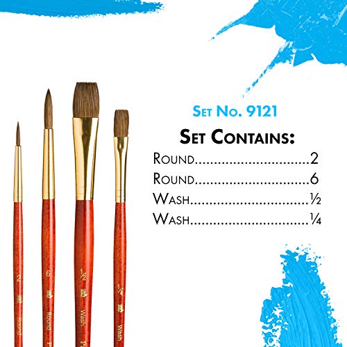 Princeton RealValue Brush Set, Natural, Red Handle, Natural Camel, 4 Piece, 1 Count - style: Set-9121