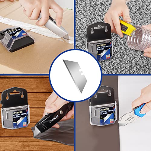 Utility Knife Blades, 50 Pack Heavy Duty Box Cutter, SK5 Blades | High-carbon steel cuts cardboard, leather and roofing, utility blades fit standard knives, with razor blades stored safely - size: 50 Pack