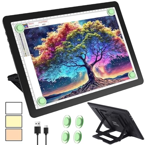 Phylosal Rechargeable A4 LED Light Pad with Built-in Stand, Magnetic Tracing Light Box for Drawing, Diamond Art Light Board with Side Button, Super Bright Light Table for Diamond Painting, Sketching - color: Black, size: A4