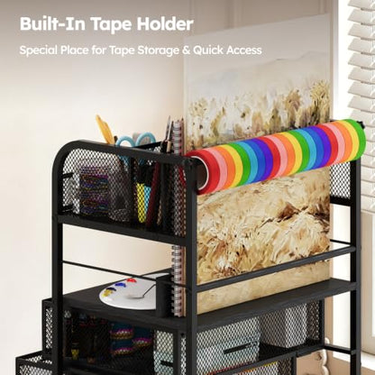 Homsorout Rolling Art Cart with 4 Drawers, Black - color: Black