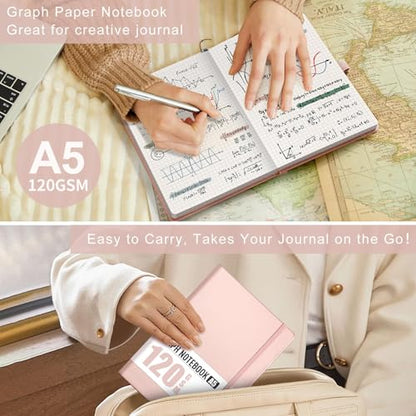 AHGXG Graph Paper Notebook, 120 GSM Paper, 160 Pages, A5 (5.7'' X 8.3'') - color: Rose Gold, style: A5-Grid-120G