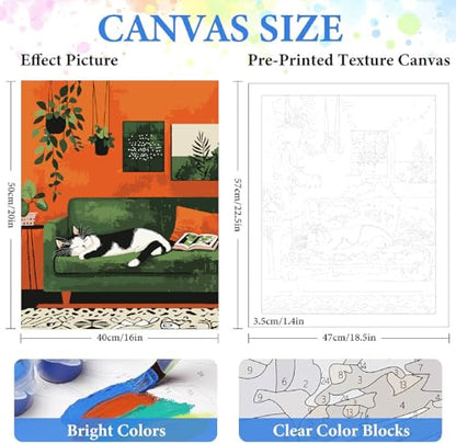 ZRIZQ Paint by Numbers Kit for Adults Beginner,Cat Sleeping Bedroom,16x20 | Full set with wooden brushes,rolled canvas,rich paints.Calming activity.Beginner friendly.Just open and paint. - color: 16"X20"Rolled Canvas(Frameless)-Cat 19