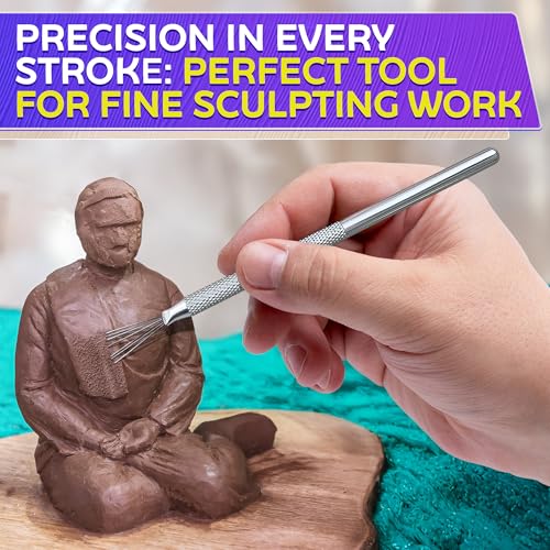 2 Pcs Pottery Scoring Tool Ceramics, 5.33 In, Stainless Steel Pottery Tools | Clay Scoring Tool Set; Feather Wire Texture; Aluminum Alloy Handle, Knurled Grip; for Air Dry Clay Sculpting, and Texturing