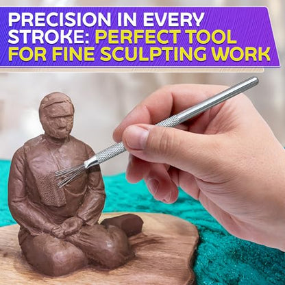 2 Pcs Pottery Scoring Tool Ceramics, 5.33 In, Stainless Steel Pottery Tools | Clay Scoring Tool Set; Feather Wire Texture; Aluminum Alloy Handle, Knurled Grip; for Air Dry Clay Sculpting, and Texturing