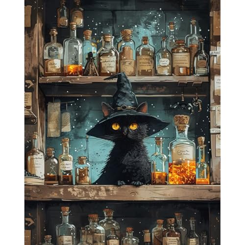 Yezavesu Black Cat Paint by Numbers Kit for Adults Without Frame 16x20 in | Magic Paint by Numbers for Adults Beginner, Cat DIY Acrylic Painting, Stress Relief Craft Kits, Home Wall Decor Gift - color: YOPNF03