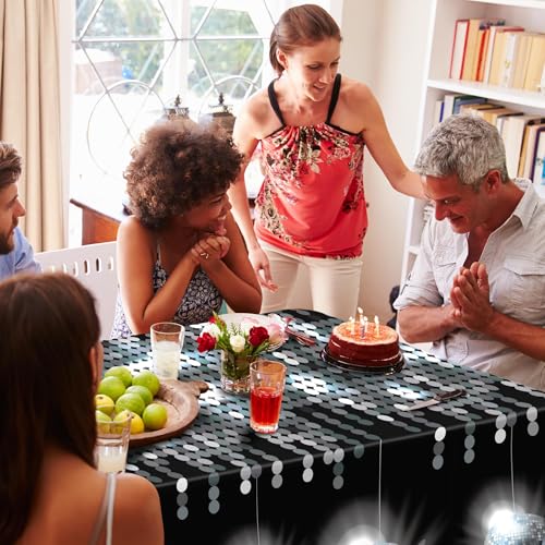 Kochorie 2 Pcs Plastic Disco Tablecloths, Silver Glitter Metallic Table Cover, Disposable Las Vegas Party Tablecover, Sparkle Table Runner for Birthday 70s Party Decorations, 108 x 54 Inch - style: Disco