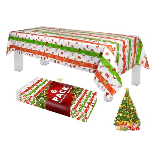 Grandipity Holiday Christmas 6 Pack Premium Disposable Plastic Tablecloth 54 Inch. x 108 Inch. Rectangle Table Cover - color: Christmas, size: 54" x 108" - 6 Pack