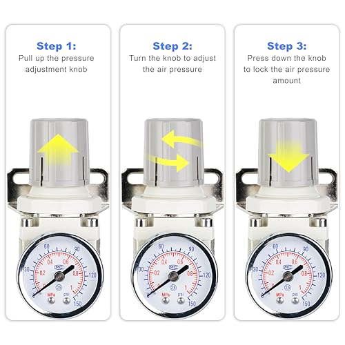 Air Pressure Regulator with 1/4" Port, Air Compressor Regulator with 0-150 PSI Precision Gauge and Bracket, Perfect for Compressed Air System, AR2000-02