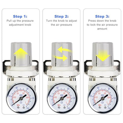 Air Pressure Regulator with 1/4" Port, Air Compressor Regulator with 0-150 PSI Precision Gauge and Bracket, Perfect for Compressed Air System, AR2000-02