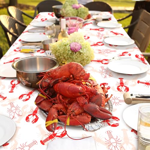 Kochorie 2 Pieces Crawfish Plastic Tablecloth 108 x 54 Inch White and Red Crawfish Table Cover Waterproof Lobster Tablecloth for Summer Seafood Party Supplies Home Outdoor Decorations - style: Crawfish