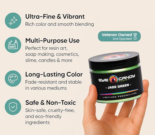 Eye Candy Pigments Premium Green Mica Powder - Jade Green (50gr) - for Epoxy, Resin, Soap, Paint, Woodworking, Acrylic Pouring, Bath Bombs, Fishing Lures - DIY Arts and Crafts Additive - color: Jade Green