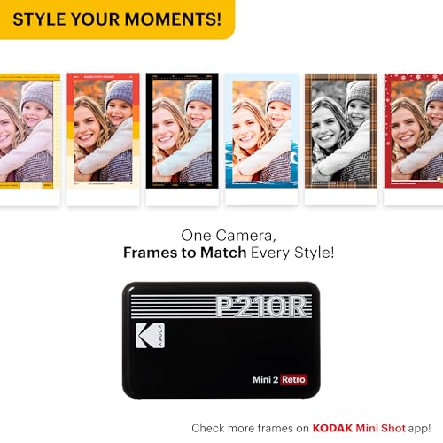 KODAK Mini 2 Retro 4PASS Portable Photo Printer (2.1x3.4 inches) + 8 Sheets, Black - color: Black, size: Printer + 8 Sheets