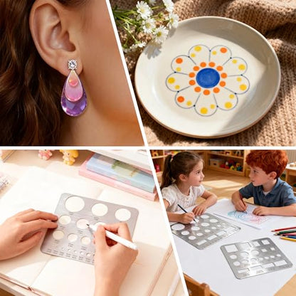 4PCS Stainless Steel Stencils Set for Engraving and Wood Burning-Reusable Ellipse Teardrop Circle Square Templates for Metal,Wood,Glass,Jewelry,Journaling Bracelets Earrings DIY Crafts (8x7.3 Inch) - size: 4PCS Geometric Metal Stencils