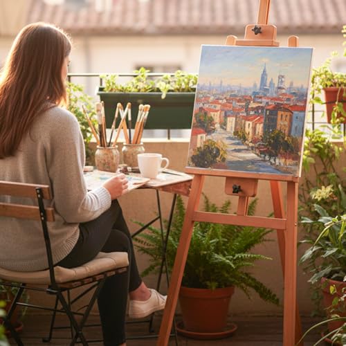 A-Frame Wooden Easel for Painting, Beechwood Studio Easel Stand | for Beginners and Adults, Adjustable Floor Display Stand Holding Canvases Up to 36 Inches