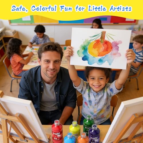 NewFamily Washable Paint Set, 12 Colors x 500ml (16.9 fl oz) Large Bottles, Bulk 6L Non-Toxic Poster/Tempera Paint for Paper, Cardstock, Canvas, Classroom Art & Crafts - color: 12 colors