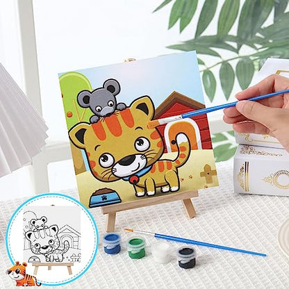 Tenceur 12 Sets Pre Drawn Canvas to Paint Adult Stretched Coloring Painting Canvas Panels with Design Easel and Brushes for Party Supplies Beginner Favor(Cute Style) - style: Cute Style