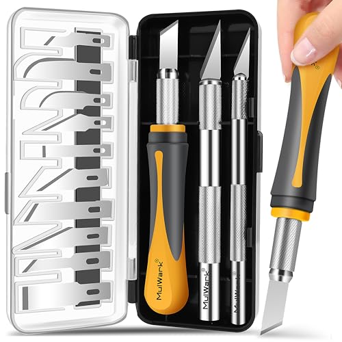 MulWark Exacto Knife Set | Craft Knife Kit | 16pc Precision Craft Hobby Kit with Razor Sharp Knives for Wood, Crafting, Leather, Scrapbooking & Modeling - style: 16-Piece Precision Hobby Knife Set