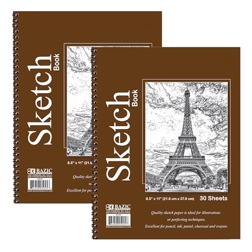 BAZIC Products Sketch Book, Side Bound, 8.5 x 11 in, 30 Sheets, 2-Pack | 30-sheet spiral sketch book, Smooth drawing paper for sketching, Shading, Bulk pack, For school and craft projects - color: 30 Sheets - 8.5"x11", size: 2-Pack
