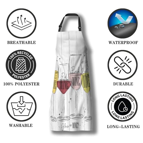 Cooking Apron for Men Wine Fun Aprons for Women for Kitchen Restaurant BBQ Painting Crafting Gardening 27” (W) x 31” (H), Waterproof Apron - color: Wine