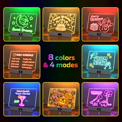 Rechargeable LED Drawing Board, 16.6 Inches Lumiboard, 8 Colors & 3 Modes, LED Note Board with Build in Stand, Includes 7 Markers & 1 Hanging Chain, Great Gift for Children-Easter Gifts