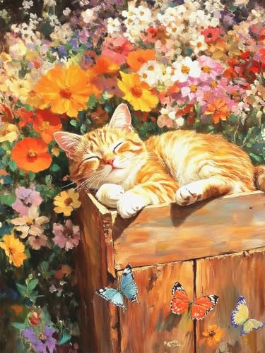 ZRIZQ Paint by Numbers Kit for Adults Beginner Animal,Flowers Cat Sleeping,16x20 - color: 16"X20"Rolled Canvas(Frameless)-Cat 6