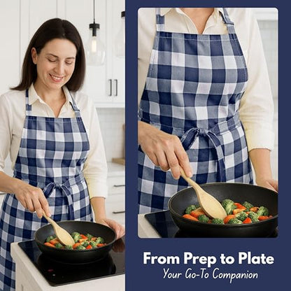 Native Fab Kitchen Apron 2 Pack - 100% Cotton Adjustable, Durable Apron with Pockets, Perfect for Cooking, Baking, Grilling - color: Buffalo, Navy Blue