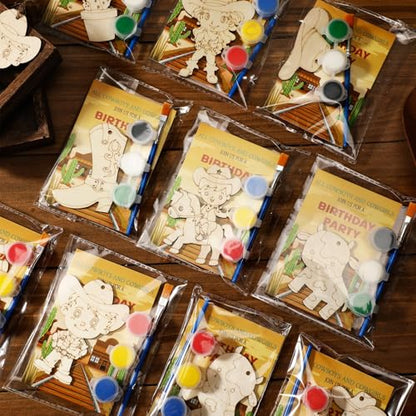 Saypacck 24 Pcs Cowboy Party Favors Wooden Paint Craft Kits | Rodeo Birthday Supplies, Cowgirl Theme Crafts, Western Party Activity, Thank You Gifts, Organza Bags for Goodie Fillers - style: Western Cowboy