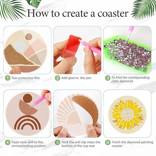 DOTSOPS 6 Pcs Diamond Art Kits for Adults Diamond Art Coasters with Holder - color: A-Abstraction