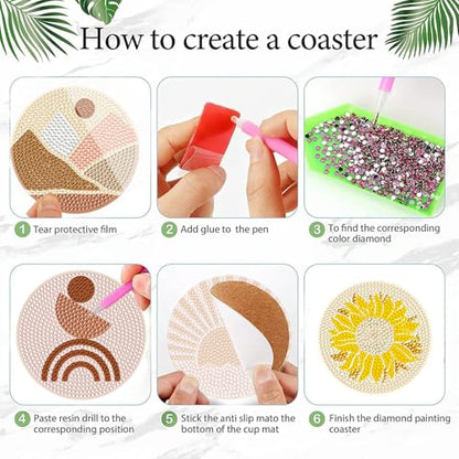 DOTSOPS 6 Pcs Diamond Art Kits for Adults Diamond Art Coasters with Holder - color: A-Abstraction