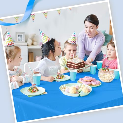 Goodluck 54 Inch X 300 Feet Plastic Table Cloths with Cutter Box, Blue Disposable Table Cover Roll, Plastic Tablecloth for Party, Banquet, Wedding, Birthday, Anniversary - color: Blue, size: 15.4" x 5.5" (Rectangular)