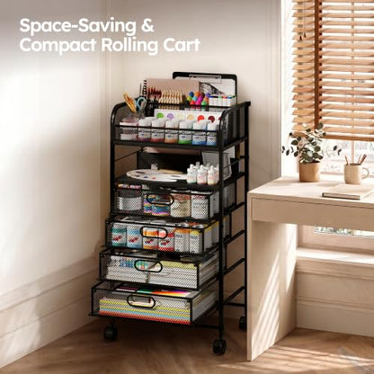 Homsorout Rolling Art Cart with 4 Drawers, Black - color: Black
