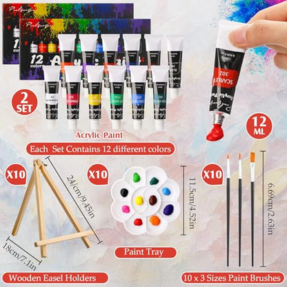 Ctosree 72 Pcs Flower Lady Paint and Sip Kit for Adults 8'' x 10'' Pre Drawn Canvas for Painting DIY Pre Printed Canvas for Party Favor Acrylic Painting Kit Wood Easel Brushes Date Night Bulk - style: Flower Lady