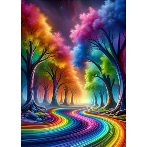 antor 5D Diamond Art Kits for Adults, Fantasy Rainbow Path Diamond Painting Kits for Beginners, Landscape DIY Full Drill Round Rhinestone Gem Art Crafts Paintings for Home Wall Decor 11.8X15.7inch - color: Rainbow Forest