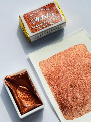 Metallic Watercolor Paint Handmade Gold Watercolour Shimmer Mica Painting Full Pan Glitter Aquarelle (Bunt Orange) - color: Bunt Orange (Full Pan)
