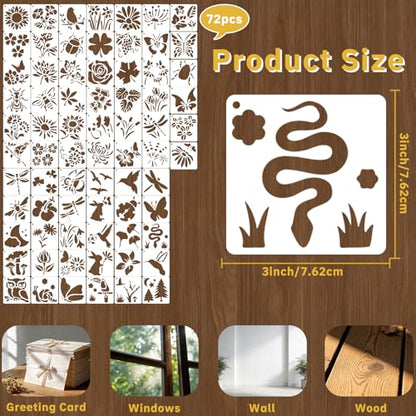 72 Pcs Butterfly Flower Stencils for Painting Set, Reusable Botanical Leaf Dragonfly Plants Painting Templates - Stencil Crafts Drawing Templates for DIY Scrapbook, Home Wall Murals, Canvas Wood Signs - style: Butterfly Plants