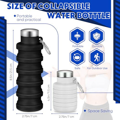 Baderke 2 Pcs Collapsible Water Bottles 17oz Silicone Travel Foldable Portable Water Bottle with Buckle Silicone Lightweight Reusable Leakproof for Camping Hiking Cycling Sport(Black, Gray White) - color: Black, Gray White