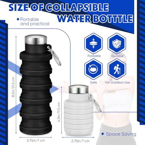 Baderke 2 Pcs Collapsible Water Bottles 17oz Silicone Travel Foldable Portable Water Bottle with Buckle Silicone Lightweight Reusable Leakproof for Camping Hiking Cycling Sport(Black, Gray White) - color: Black, Gray White