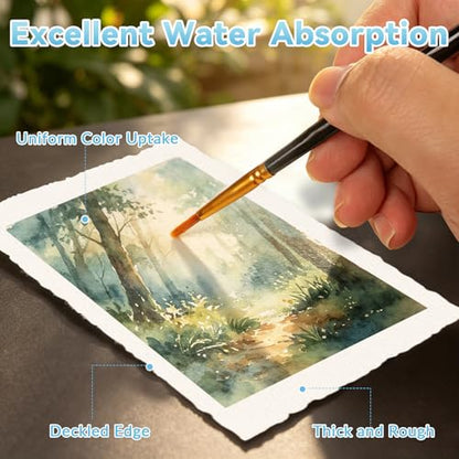 50 Sheets Deckled Edge Handmade Paper, 4” x 6” Rough Textured Watercolor Paper, 160 GSM, White, Cotton, Ideal for Wedding Birthday Invitations Greeting Cards DIY Crafts - color: 50 Sheets