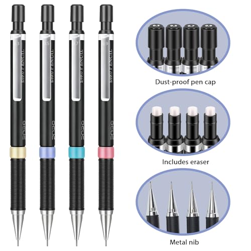 4Pcs Mechanical Pencils Set, 0.3/0.5/0.7/0.9mm Drafting Pencils