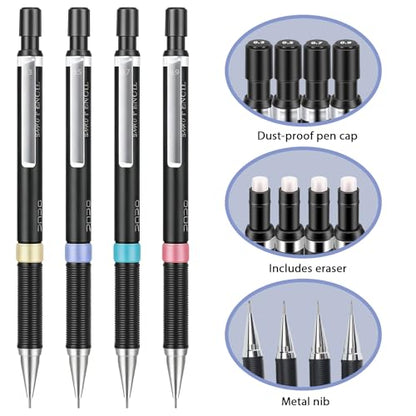 4Pcs Mechanical Pencils Set, 0.3/0.5/0.7/0.9mm Drafting Pencils