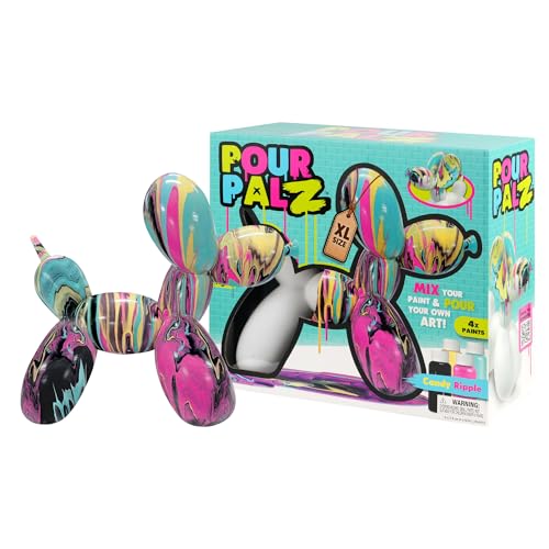 DIY Paint Pouring Kit – 1 XL Balloon Dog, 4 Acrylic Pour Paints, Mixing Cups & Tools, Create Unique Marbled Art, Fun Hands-On Craft Kit for Kids & Adults, Candy Ripple, Ages 5+ - color: Dog Candy Ripple