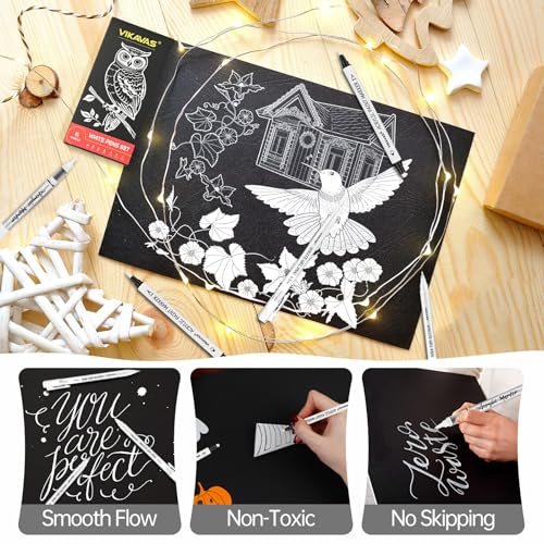 6PCS White Gel Pens for Dark Paper – 3 Fine Gel Pens (1.0mm, 0.8mm, 0.5mm) + 2 Dual-Tip Acrylic Paint Pens + 1 Liquid Ink Brush Pen for Adult Artists Journaling, Illustration, Lettering - style: 6 sizes
