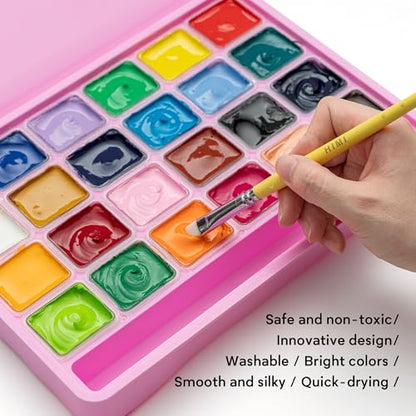 HIMI Deluxe 24 Colors Jelly Gouache Paint Gift Set – Complete Art Kit with Pad, Spray, Palette, Brushes, Painting Knife, Foldable Bucket & Refills for Beginners, Students & Artists - color: 24 Colors